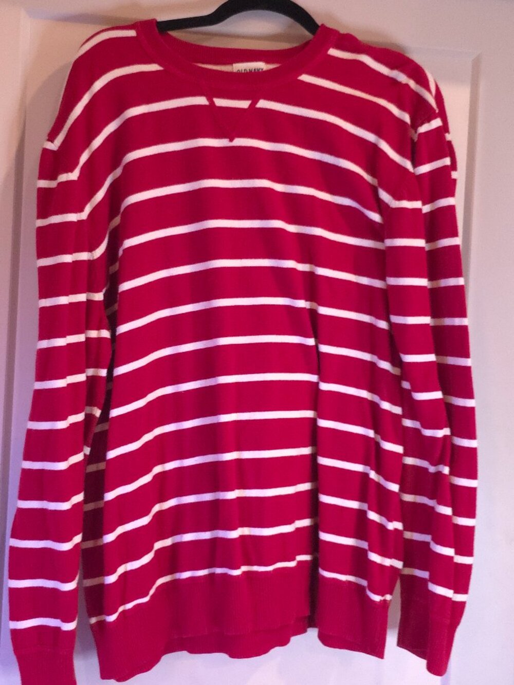 Men's Bright Red Striped Long Sleeve cotton Sweater
